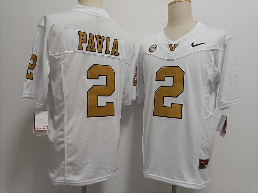 Men%27s Vanderbilt Commodores #2 Diego Pavia White Gold FUSE College Football Jersey